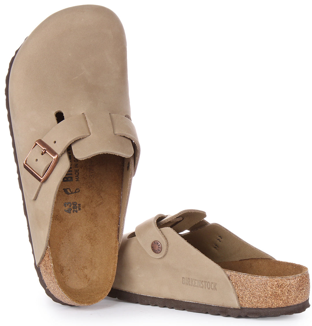 Sabots Birkenstock Boston | Cuir véritable tabac pour femme