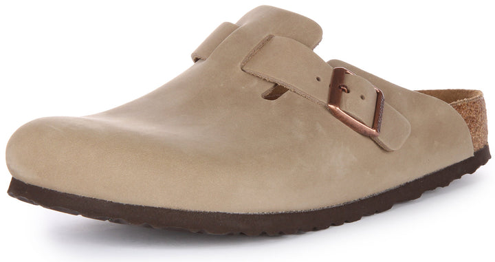 Sabots Birkenstock Boston | Cuir véritable tabac pour femme