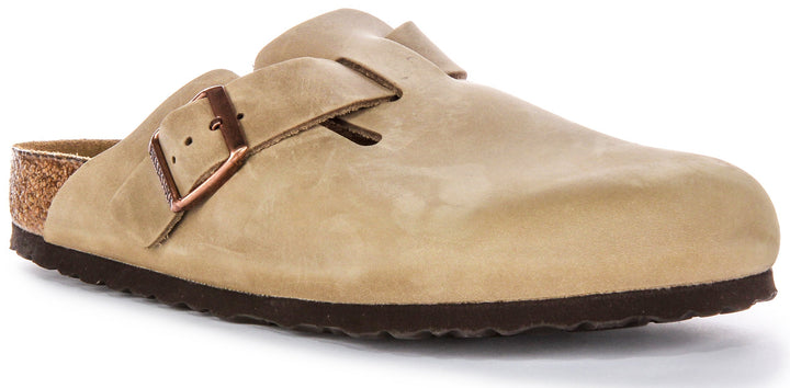 Zuecos Birkenstock Boston | cuero auténtico color tabaco para hombre y mujer