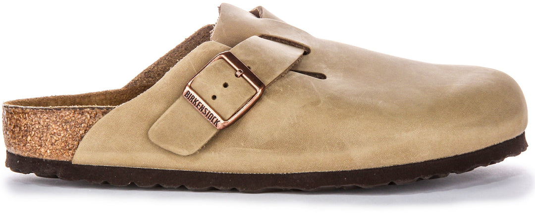 Zuecos Birkenstock Boston | cuero auténtico color tabaco para hombre y mujer