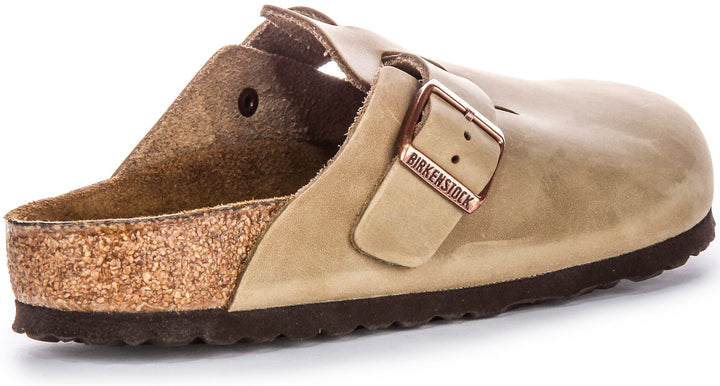 Zuecos Birkenstock Boston | cuero auténtico color tabaco para hombre y mujer