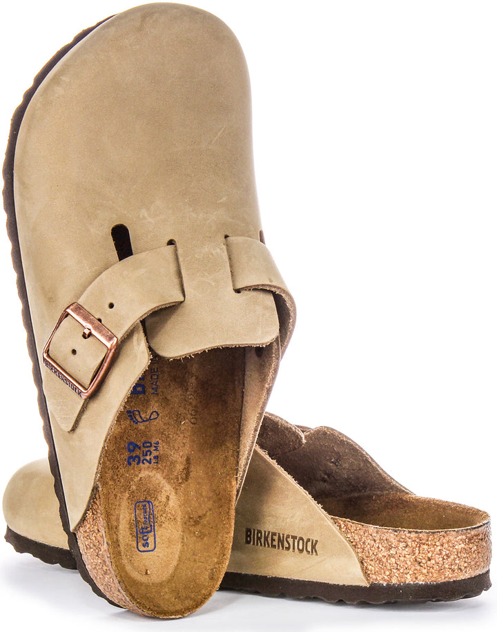 Zuecos Birkenstock Boston | cuero auténtico color tabaco para hombre y mujer