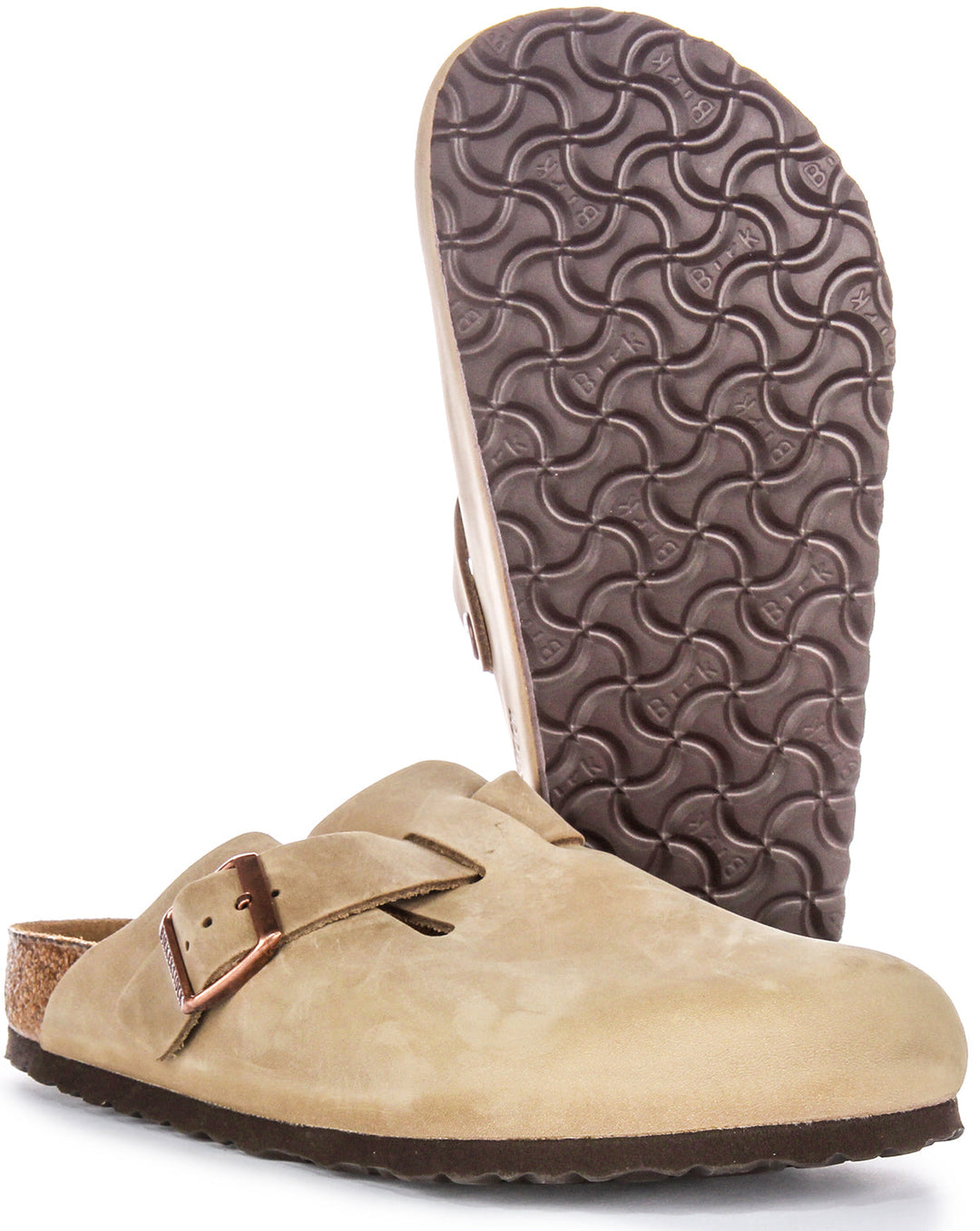 Zuecos Birkenstock Boston | cuero auténtico color tabaco para hombre y mujer