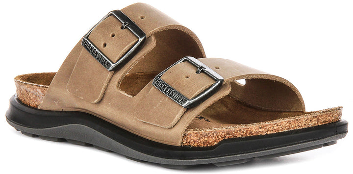 Sandalias Birkenstock Arizona | Piel auténtica color tabaco - suela Crosstown para mujer - Ajuste regular