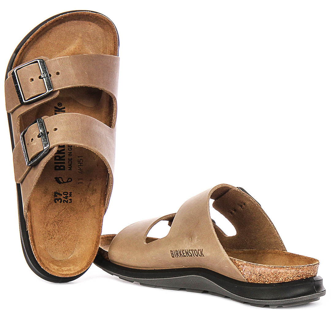 Sandalias Birkenstock Arizona | Piel auténtica color tabaco - suela Crosstown para mujer - Ajuste regular