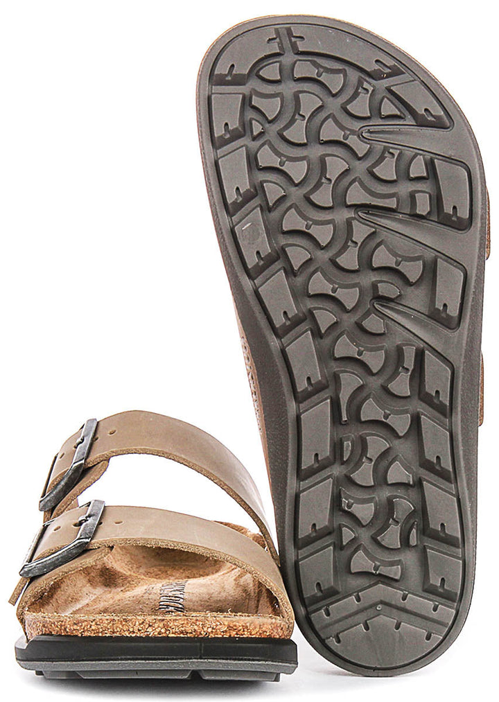 Sandalias Birkenstock Arizona | Piel auténtica color tabaco - suela Crosstown para mujer - Ajuste regular
