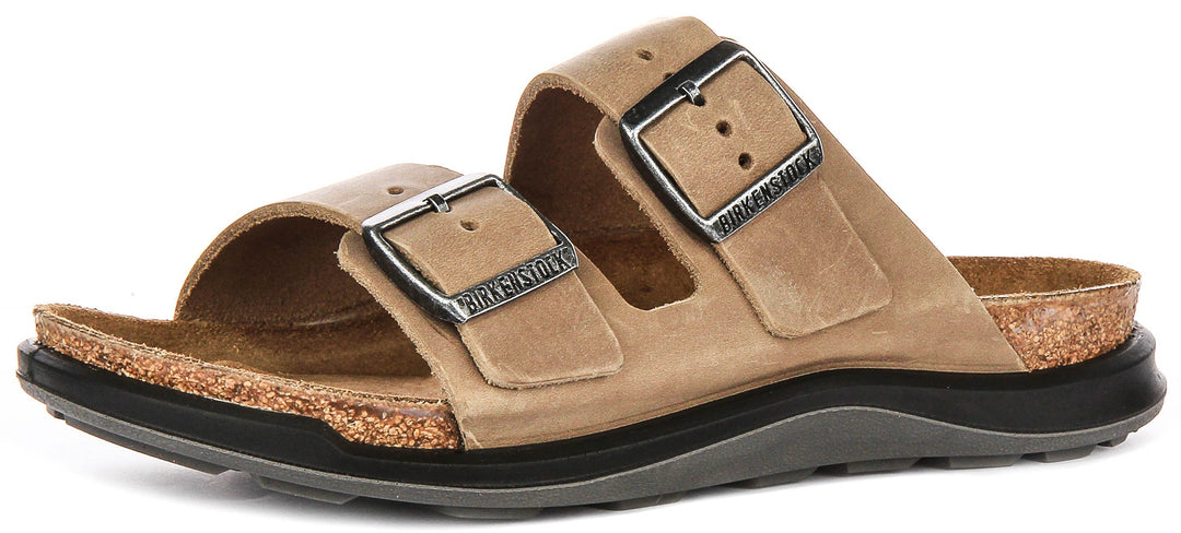 Sandalias Birkenstock Arizona | Piel auténtica color tabaco - suela Crosstown para mujer - Ajuste regular