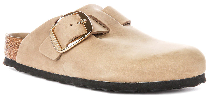 Sabots Birkenstock Boston | en cuir nubuck tabac – grosse boucle pour hommes et femmes – largeur normale