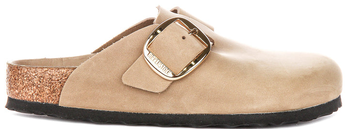 Sabots Birkenstock Boston | en cuir nubuck tabac – grosse boucle pour hommes et femmes – largeur normale