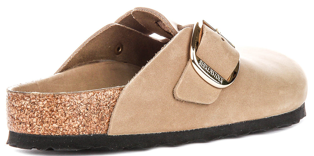 Sabots Birkenstock Boston | en cuir nubuck tabac – grosse boucle pour hommes et femmes – largeur normale