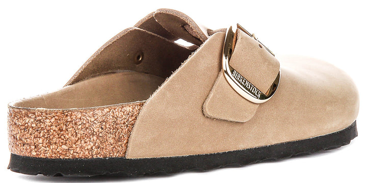 Sabots Birkenstock Boston | en cuir nubuck tabac – grosse boucle pour hommes et femmes – largeur normale